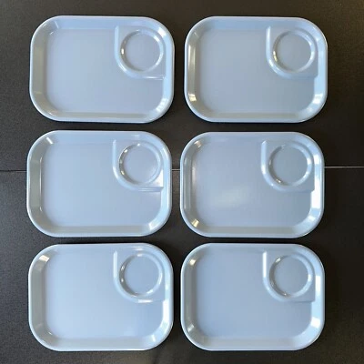 Vintage Set of 6 Rubbermaid Blue #3850 Melamine Meal Trays with Cup Holder - Image 1 of 4