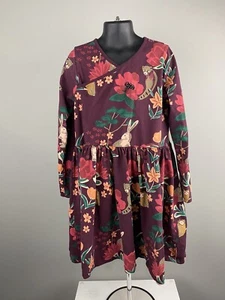 TEA Collection Long Sleeve Wrap Front Dress Burgundy Woodland Animals Size 10 - Picture 1 of 7