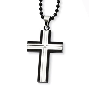 Chisel Stainless Steel IP Black-plated w/ CZ Cross Pendant Necklace 30" - Picture 1 of 1