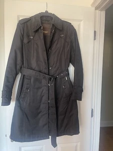 Allegri Italian Classic Trench Coat Black Size 10/ L - Picture 1 of 12