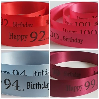 JTS RIBBON DESIGN Birthday Ribbon Age 91 to 100 available in 17 colours 25mm x 1 mtr cake or gift