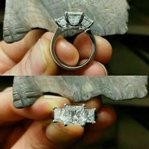 5Ct Lab-Created VVS1/D Diamond Three-Stone Engagement Ring 14K White Gold Plated - Picture 1 of 7