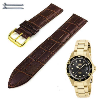 Correa de reloj de cuero de cocodrilo marrón para Invicta Pro Diver 38 mm #1081 Foto 1 de 4