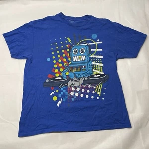 Retro BBC Style Robot Dj Party Rave Graphic Concert Tee Blue Size L - Picture 1 of 10