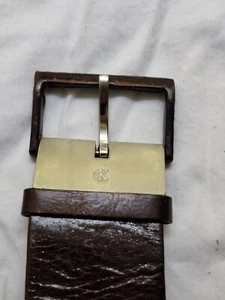 Vintage Calvin Klein BUFFALO CALF 634018 Brown Leather Wide Silver Tone Belt (M) - Picture 1 of 11