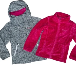 Columbia Girls Bugaboo II Interchange Jacket M 10/12 Hooded 3-in-1 Black Pink - Picture 1 of 16