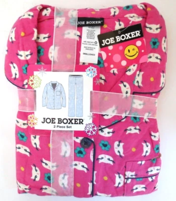 NUEVO - Joe Boxer Rosa Gatos Mujeres Pequeño 2 Piezas Franela Pijama Conjunto para Dormir Foto 1 de 4