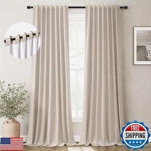 BOODII Oatmeal 120 Inch Long Blackout Curtains for Living Room Linen Blend Ba - Bild 1 von 5