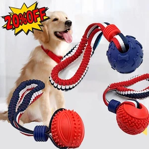 DOG BALL ON A ROPE CHEW TOYS INTERACTIVE TOY ROPE BALL STRONG TOYS PUPPY NEW - Picture 1 of 22