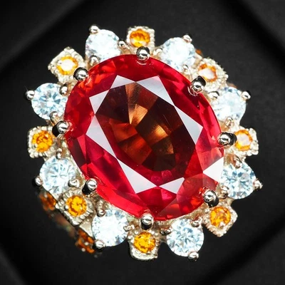 Блестящий огонь оранжевый сапфир 11,50 карат серебро 925 пробы розовое золото Halo кольца - Изображение 1 из 4