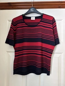 Country Casuals Ladies Top - Short Sleeve –Viscose – Grey/White Stripes - Size L - Picture 1 of 2