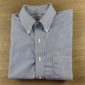 Brooks Brothers Blue University Stripe Button Down Mens XL Classic 16.5-34 $140 - Picture 1 of 9