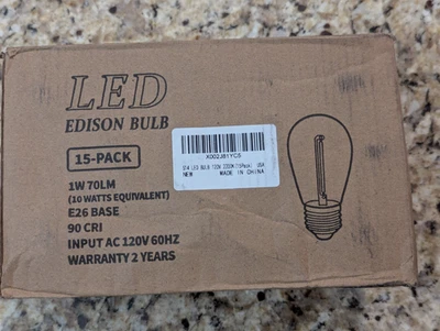 LED S14 Edison Bulb 15 Pack 1W Shatterproof Waterproof E26 Base 120V Clear - Image 1 of 4