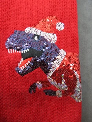 Dog Sweater Red Purple Dinosaur Santa Hat Poly Knit Sequins 14" x 7" NWOT M-L - Image 1 of 4
