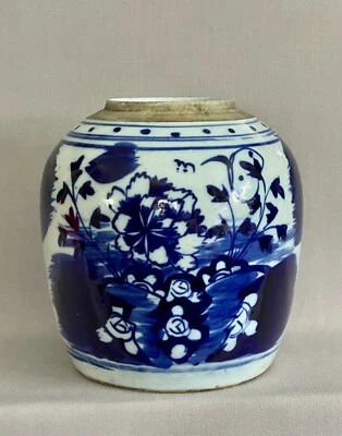 Большая антикварная китайская имбирная банка конца 19 века — сине-белая кантонская — без крышки - Изображение 1 из 4