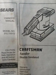 Craftsman Sears Handheld Sander 110 volt 315.116112 Owner & Parts Manual 1993 - Picture 1 of 1