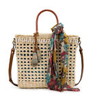 New patricia nash Ceriana Square Straw Satchel natural corn husk woven bag scarf