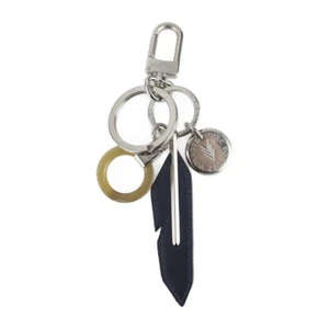 LOUIS VUITTON Dreaming Charms Keychain MP1776 Metal Leather Silver Navy Keyring - Picture 1 of 9