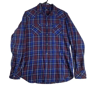 DIESEL Men's Red Flannel Plaid Pearl Snap Button Long Sleeve Western Shirt Large - Picture 1 of 14
