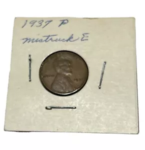 Centavo de trigo Lincoln 1937 sin marca de ceca L y E en Liberty error moneda rara - Imagen 1 de 4