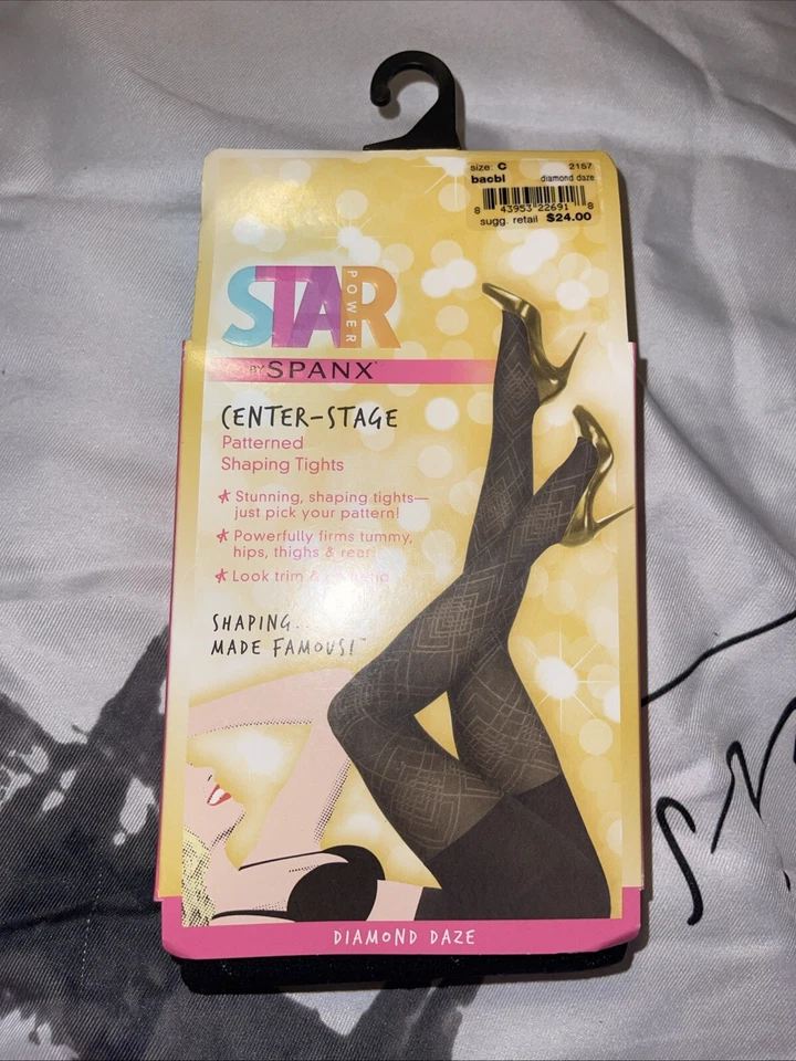 Spanx Star Power Center Stage Sz C Patterned Shaping Tights Diamond Daze Black