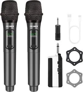 Wireless Microphone,2.4G Daul Handheld Cordless Dynamic Microphone System with R - Picture 1 of 12