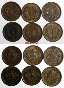 LOTE DE 6 MONEDAS SUIZAS BRONCE 1919-1936 1 Rappen KM# 3.2 (15 629) - Imagen 1 de 3