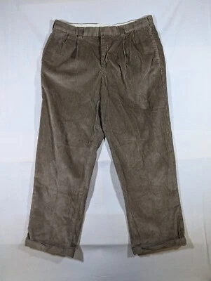 L.L. Bean Pants Men's 38x30 Straight Natural Fit Corduroy Pleated Cuffed Brown - Image 1 of 4