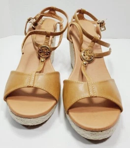Mark & Maddux Women’s Tan Leather Platform Wedge Espadrille Sandals Shoes 8 1/2 - Picture 1 of 12