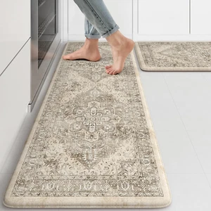 anti Fatigue Kitchen Mats 2 PCS 17"X47"+17"X29", Boho Kitchen Rugs and Mats, Non - Picture 1 of 12