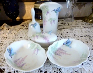Vintage Hummingbird dressing table collection With Purple Flower MADE IN JAPAN - Picture 1 of 7