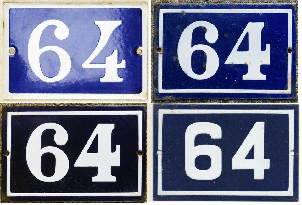 Antiga casa francesa azul número 64 porta portão cerca parede placa placa placa - Imagem 1 de 1