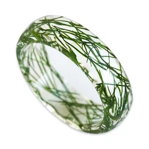 Resin Ring with Asparagus Grass, Real Leaves Inside, Nature Inspired Gift - Picture 1 of 5