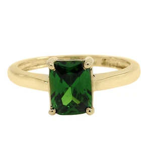 2 1/5 Ct Emerald Cut Simulated Emerald Solitaire Engagement Ring 10k Yellow Gold - Picture 1 of 6