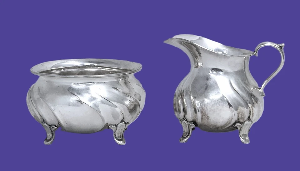 Vintage German MH Wilkens & Sohne 835 Silver Footed Sugar Bowl and Creamer Set - Image 1 of 4