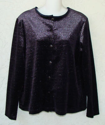 CAROLE LITTLE 紫色天鹅绒薄片金属晚装夹克衬衫 L 码全新 — 第 1/4 张图片