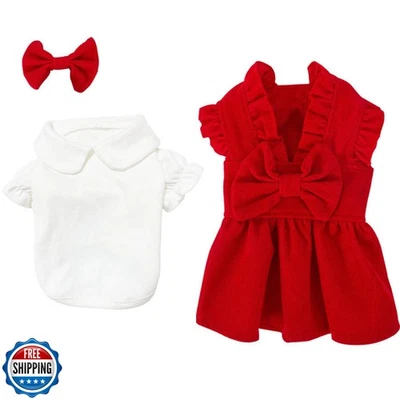 Suéter de vestir de pana roja para perros pequeños niña conjunto perro invierno vestido cachorro Foto 1 de 4