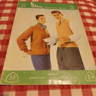 😇 Patons 475 Knitting Pattern Book Mens Womens Vintage 4ply 8ply Jumpers Vests - image 1 of 4