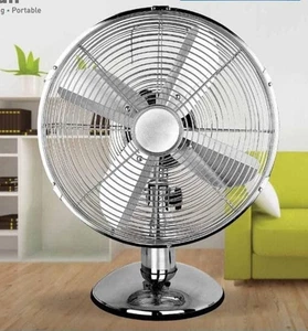 Status Chrome Desk Fan 12" Oscillating Portable 3 Speed Adjustable Head - Picture 1 of 8
