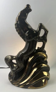 MCM 50’s LeMieux 14.5”tall Black/22k Gold Rearing Stallion Ceramic Horse Lamp - Picture 1 of 14