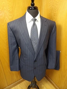 Tom James Mens Suit 46r 36 X 29 Blue pinstripe 100% Wool T#351 - Picture 1 of 9