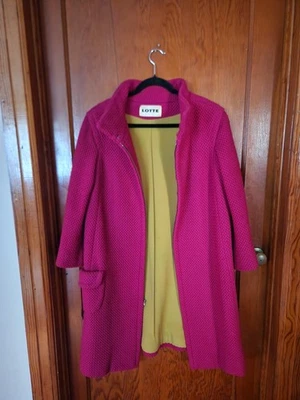 Vintage one of a kind Lotte pink thick knit long duster jacket Size Large - Image 1 of 4