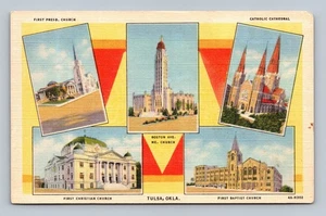Vintage Tulsa Oklahoma Kirchen Leinen Postkarte Curteich Kunst-Farbton - Bild 1 von 2