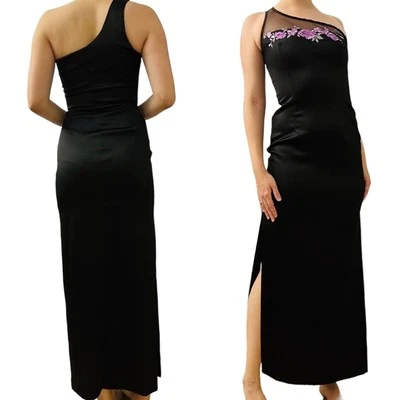 Винтажное официальное платье 1990-х выпускное Whimsigoth черное с вышивкой размер очень маленький - Изображение 1 из 4