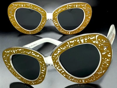 ПРЕУВЕЛИЧЕННЫЙ классический винтажный ретро Cat глаз солнцезащитные очки Funky прозрачный и золотой оправы - Изображение 1 из 4