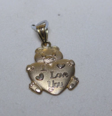 Colgante vintage de oso de peluche de oro amarillo de 14 k Michael Anthony y corazón I Love You Foto 1 de 3