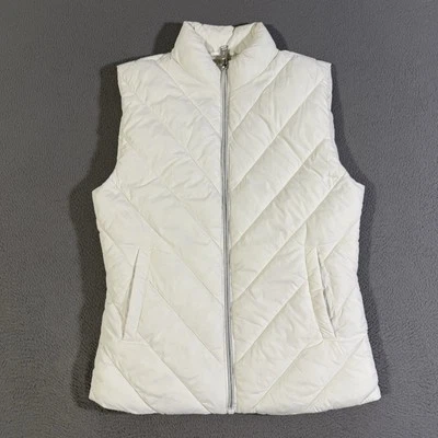 Chaleco Guess Mujer Talla Pequeña Blanco Puffer Cremallera Completa Chaqueta Acolchada Foto 1 de 4
