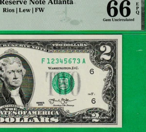 $2 TWO DOLLAR Federal Reserve note LADDER Serial Numbers 1-2-3-4-5-6-7-3 PMG 66 - Picture 1 of 3