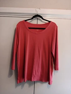 Camiseta J. Jill Perfect Pima Costuras Talla X-Grande Coral Rosa Mangas 3/4 Cuello Redondo - Imagen 1 de 11
