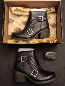 NEW Women's 7M Harley Davidson Black Caffrey Heeled Moto Boots New In Box D84552 - Picture 1 of 14